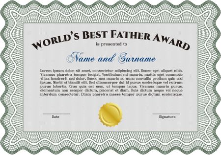 Best Father Award Template. Elegant design. Vector illustration. With guilloche pattern.