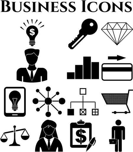 business icon set. 13 icons total. Universal and Standard Icons.