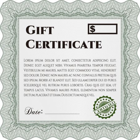 Vector Gift Certificate. Excellent design. With complex background. Customizable, Easy to edit and change colors.