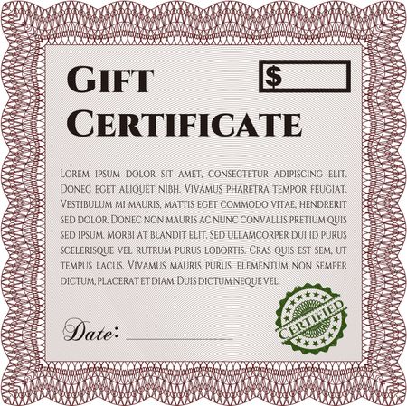 Gift certificate. Easy to print. Nice design. Detailed. 