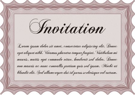 Vintage invitation template. With guilloche pattern and background. Excellent complex design. Vector illustration. 