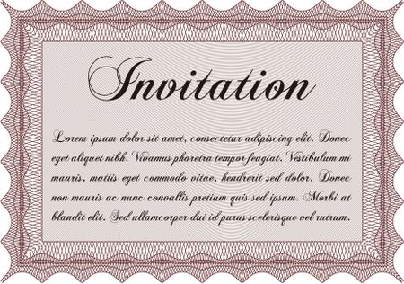 Vintage invitation template. With guilloche pattern and background. Excellent complex design. Vector illustration.