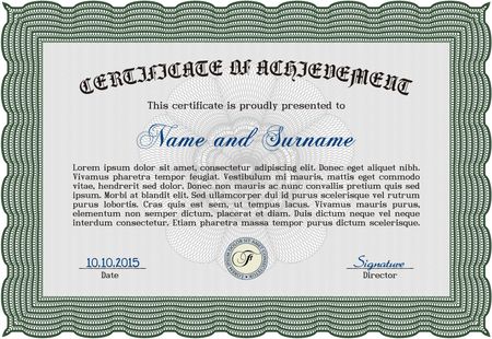 Classic Certificate template. Money Pattern design. With great quality guilloche pattern. Award. Green color.