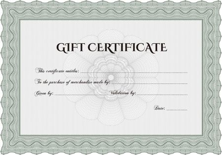 Formal Gift Certificate template. Retro design. With guilloche pattern.