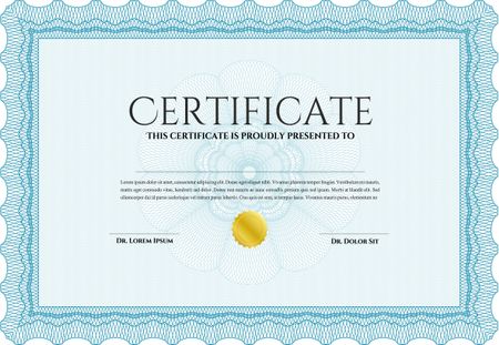 Classic Certificate or Diploma template. Money Pattern design. Light blue color.
