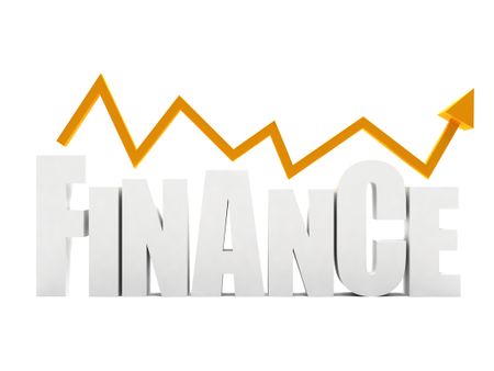 Word 'finance' in 3D and an arrow going up isolated