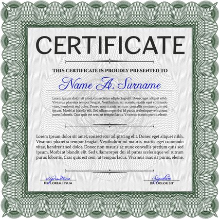 Sample Certificate. Modern design. With linear background. Frame certificate template Vector. Green color.