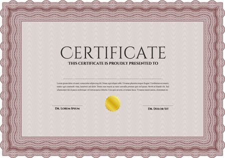 Red Awesome Certificate template. Money Pattern. Award. With great quality guilloche pattern. 