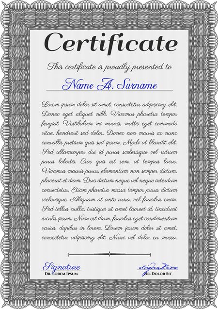 Certificate. Detailed. Complex design. Printer friendly. Grey color.