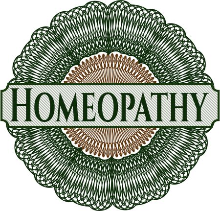 Homeopathy inside a money style rosette