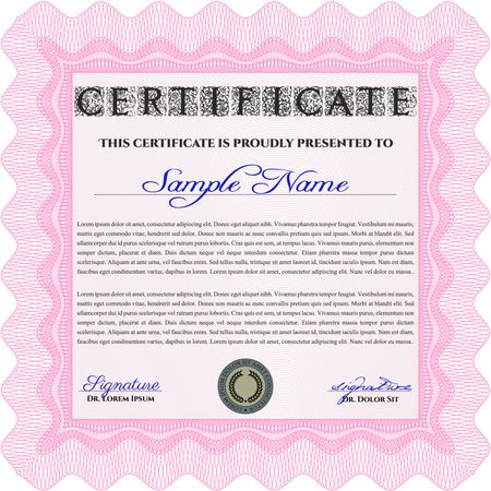 Classic Certificate or Diploma template. Money Pattern design. Pink color.