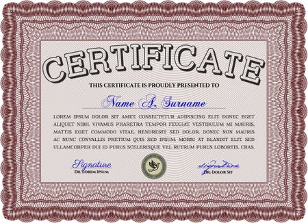 Classic Certificate or Diploma template. Money Pattern design. Red color.