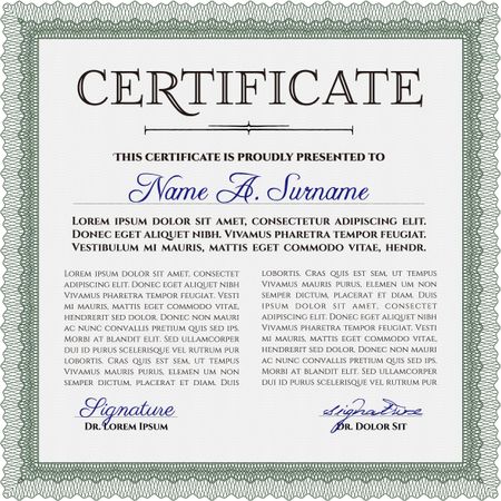 Green Certificate or diploma template. Customizable, Easy to edit and change colors. Cordial design. Easy to print. 