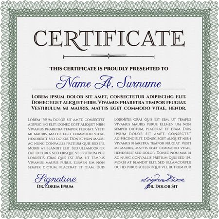 Green Certificate or diploma template. Customizable, Easy to edit and change colors. Cordial design. Easy to print.