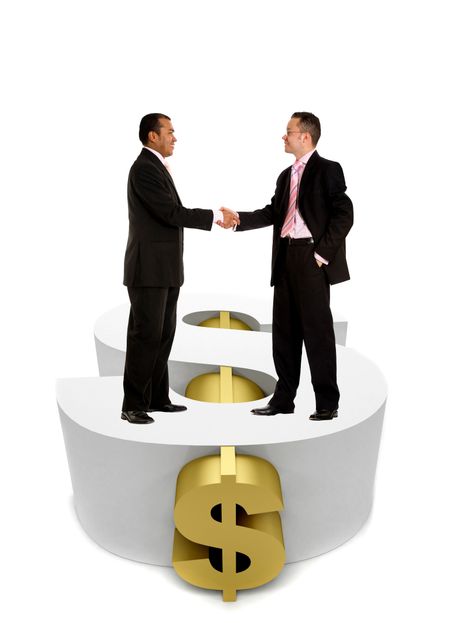 business men handshaking over a dollar symbol