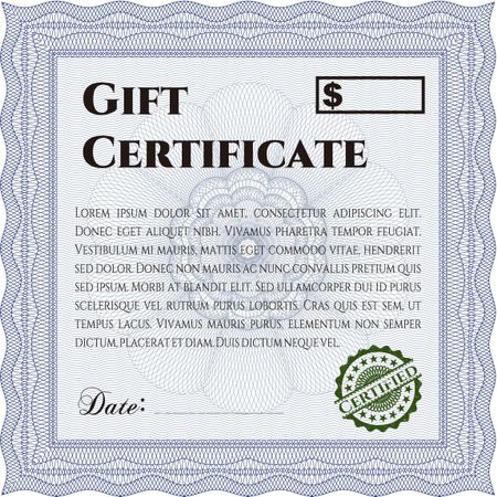 Retro Gift Certificate template. With complex linear background. Border, frame. Artistry design. 