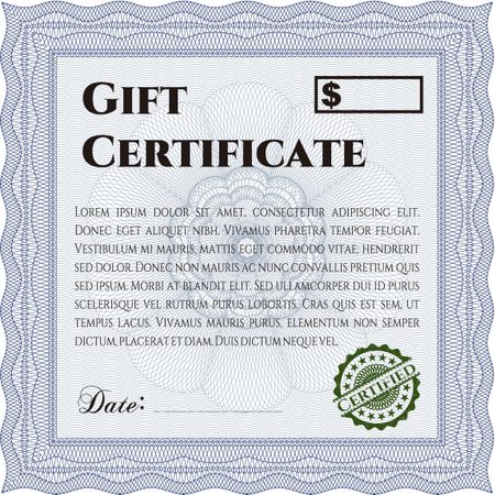 Retro Gift Certificate template. With complex linear background. Border, frame. Artistry design.