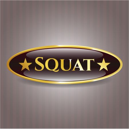 Squat golden badge or emblem