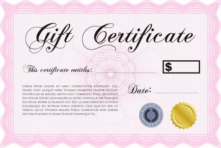 Gift certificate template. Printer friendly. Complex design. Detailed. 