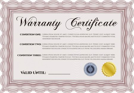Sample Warranty certificate template. With guilloche pattern. Elegant design. Vector illustration. 