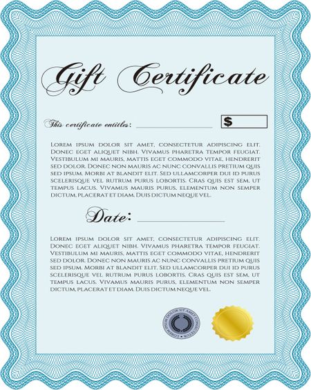 Modern gift certificate. Retro design. With great quality guilloche pattern. 