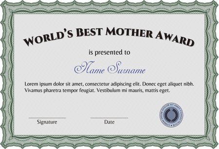 Award: Best Mom in the world. Sophisticated design. With great quality guilloche pattern. 
