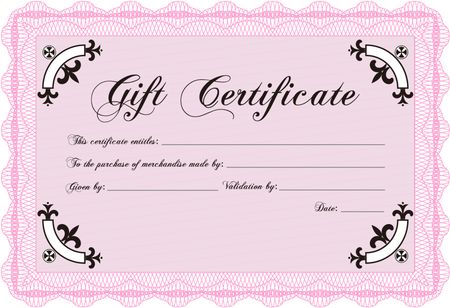 Modern gift certificate. Sophisticated design. With great quality guilloche pattern. 