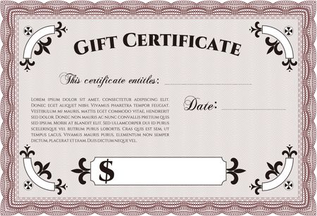 Modern gift certificate. With great quality guilloche pattern. Complex design. Border, frame.