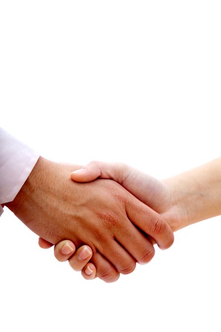 Business handshake isolated over a white background