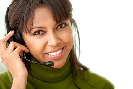 customer support operator woman smiling - isolated