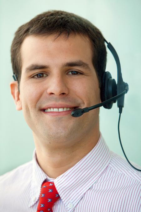 customer support operator man smiling - isolated