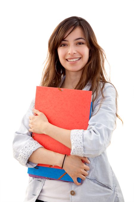 female student with books isolated on white