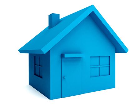 Blue house in 3D isolated over white