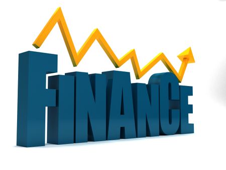 Word finance with a graph isolated over a white background