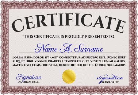 Red Certificate template or diploma template. Complex background. Vector pattern that is used in currency and diplomas.Superior design. 