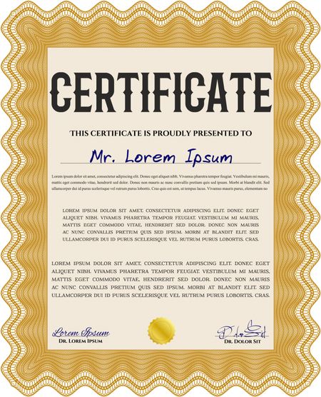 Orange Certificate template or diploma template. Complex background. Vector pattern that is used in currency and diplomas.Superior design. 