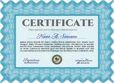 Light blue Certificate template or diploma template. Complex background. Vector pattern that is used in currency and diplomas.Superior design. 