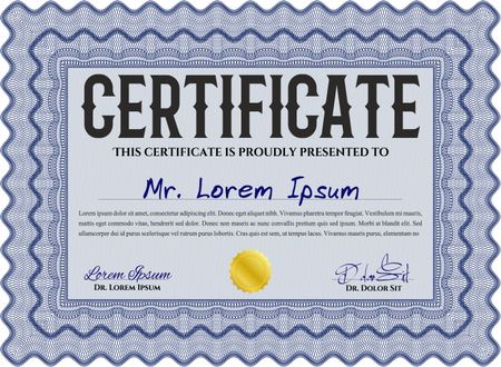 Blue Certificate or diploma template. Cordial design. Easy to print. Customizable, Easy to edit and change colors. 