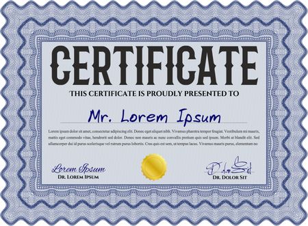 Blue Certificate or diploma template. Cordial design. Easy to print. Customizable, Easy to edit and change colors.