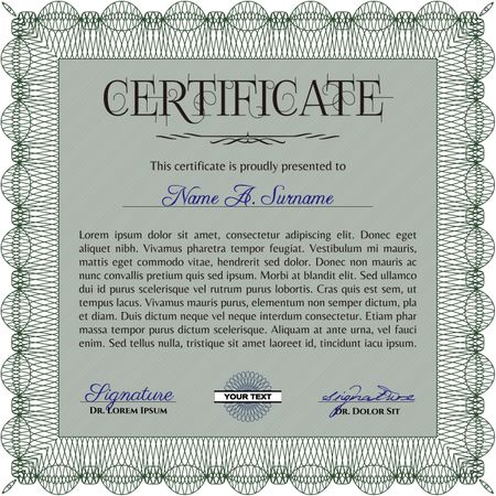 Green Certificate or diploma template. Cordial design. Easy to print. Customizable, Easy to edit and change colors. 