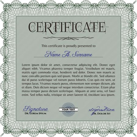 Green Certificate or diploma template. Cordial design. Easy to print. Customizable, Easy to edit and change colors.