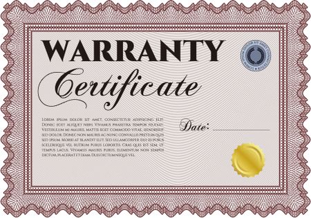 Warranty Certificate template. Cordial design. Easy to print. Detailed. 
