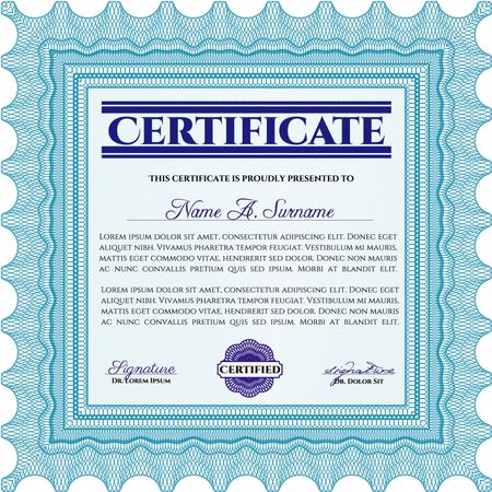 Light blue Certificate or diploma template. Customizable, Easy to edit and change colors. Cordial design. Easy to print. 