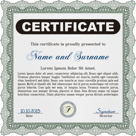 Green Certificate or diploma template. Customizable, Easy to edit and change colors. Cordial design. Easy to print. 
