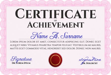 Pink Certificate or diploma template. Customizable, Easy to edit and change colors. Cordial design. Easy to print. 