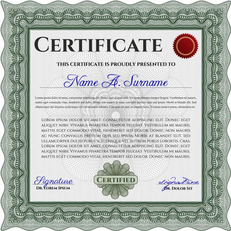 Green Certificate template or diploma template. Vector pattern that is used in currency and diplomas.Complex background. Superior design. 
