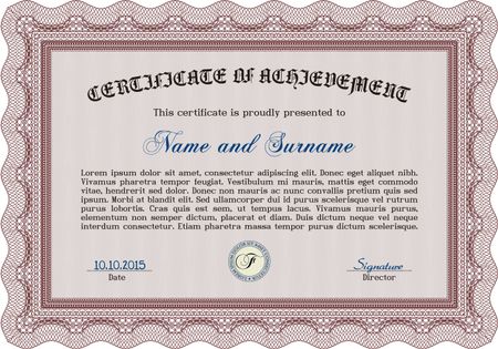 Red Certificate template or diploma template. Vector pattern that is used in currency and diplomas.Complex background. Superior design. 