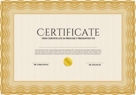 Certificate template or diploma template. Vector pattern that is used in currency and diplomas.Complex background. Superior design. Orange color.