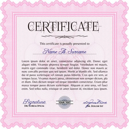 Certificate template or diploma template. Vector pattern that is used in currency and diplomas.Complex background. Beauty design. Pink color.