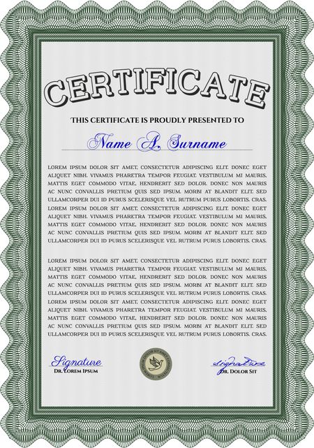 Certificate template or diploma template. Vector pattern that is used in currency and diplomas.Complex background. Beauty design. Green color.